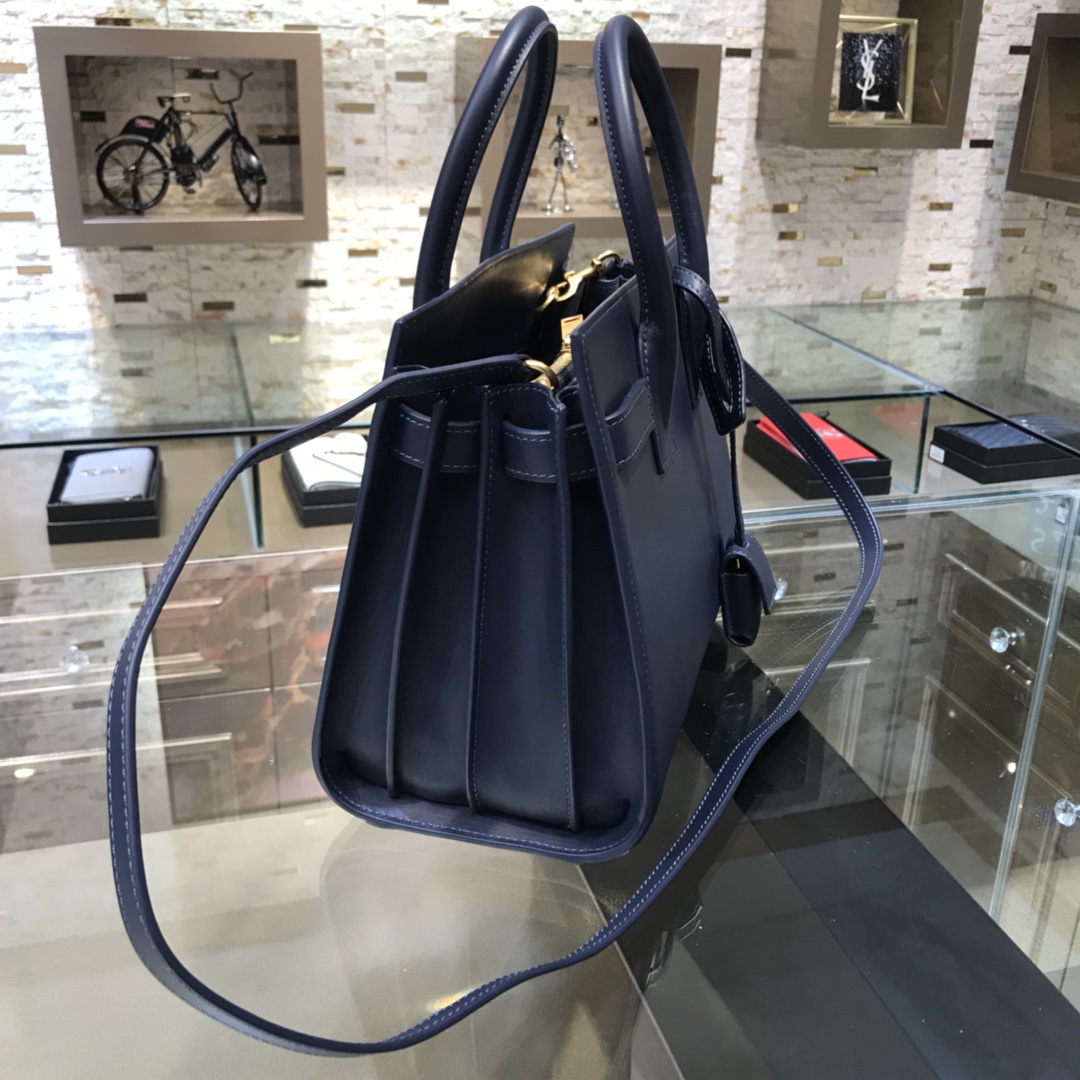 Saint Laurent Sac De Jour Baby Smooth Calfskin Handbag Shoulder Bag Navy Blue 421863 Gold